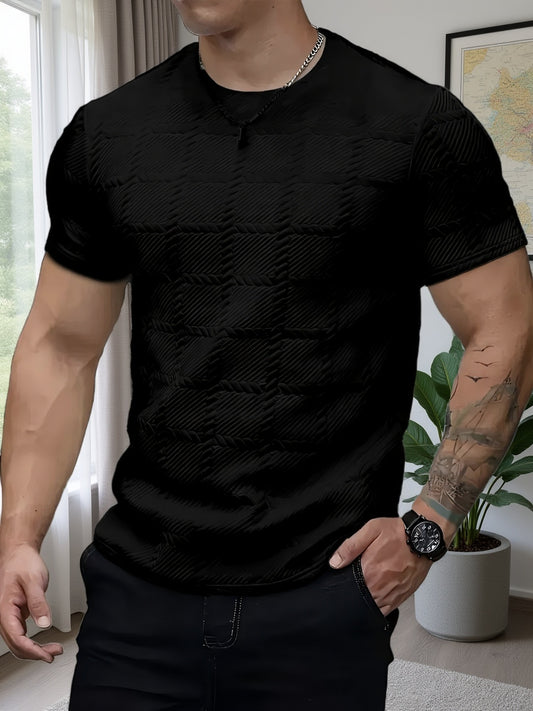 Men's T-shirt, Casual Tee, Breathable Slim-fit Short Sleeves, Machine Washable Comfort, Versatile Casual Wear, Sporty Leisure Top, Classic Crew Neck - ayq