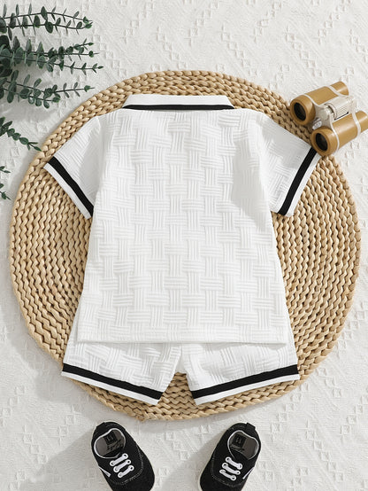 Boys' Summer Polo Shirt & Shorts Set in Jacquard Fabric