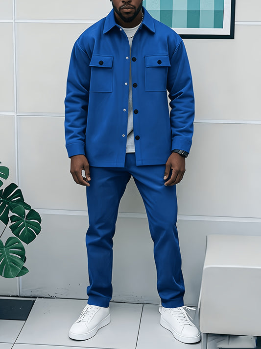 Men's Casual Klein Blue Cargo Jacket and Ankle-Cinch Pants Set