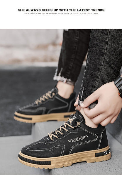 Men's All-Season Work Shoes - Anti-Slip, Durable, Breathable Low-Top Lace-Up Sneakers in Black with PU Upper & PVC Sole, Perfect for Casual & Outdoor Activities