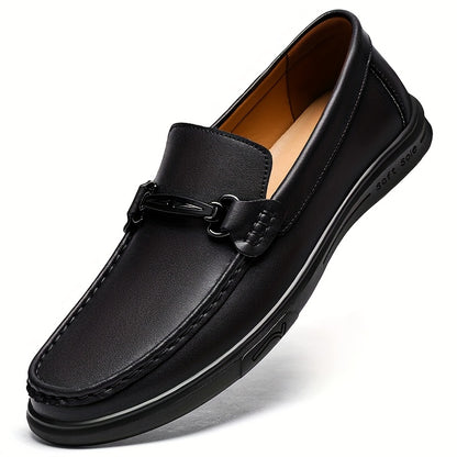 Men's Casual Genuine Leather Loafers with Adjustable Buckle, All-Seaso