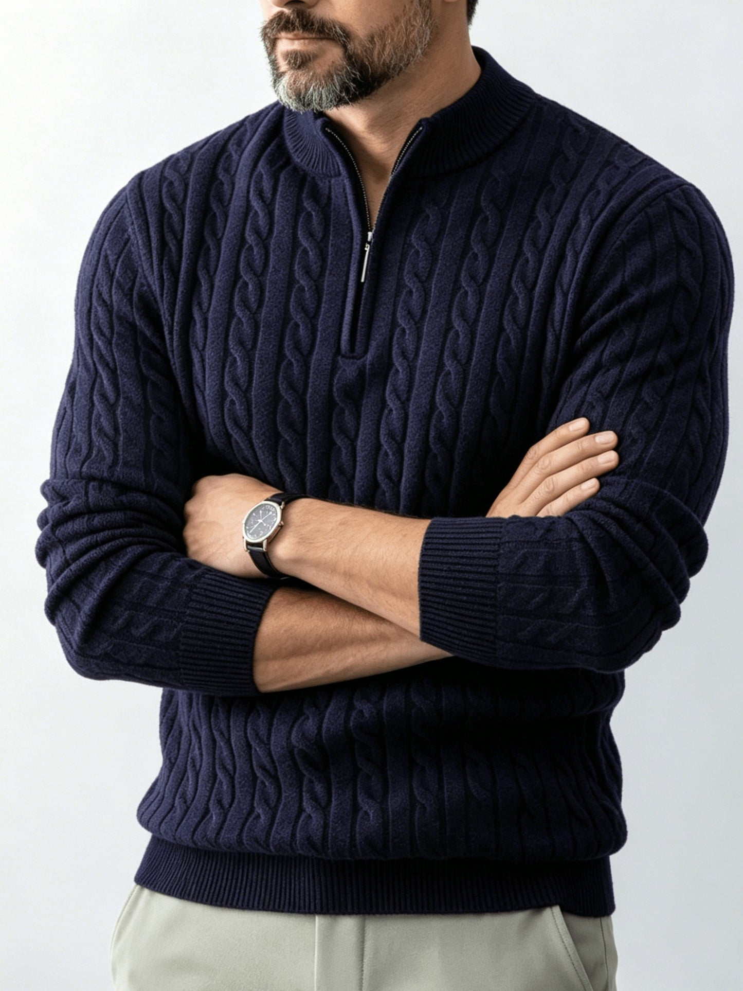Men's Casual Quarter-Zip Knit Pullover for Spring and Fall