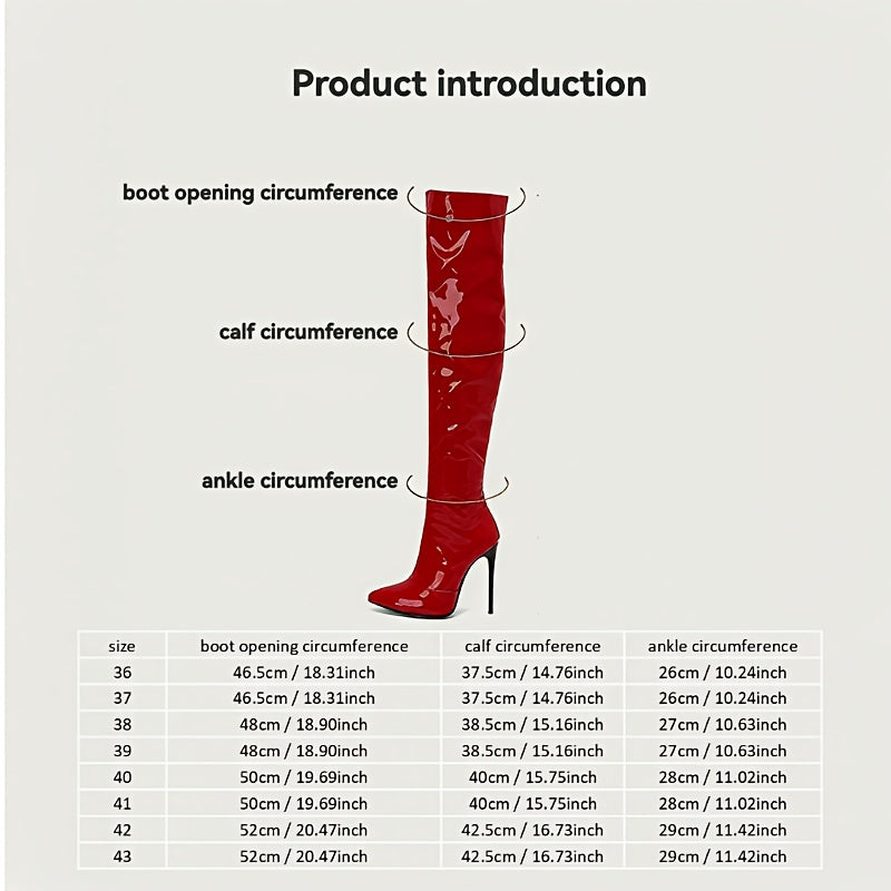 2025 Women's Pointed-Toe Patent Over-the-Knee-High Boots, Ultra High Heel Design, Sexy and Fashionable. Side Zipper for Easy On/Off Wear with Thin Lining Inside to Provide Personality Warmer Comfort; Eye-Catching at Parties o