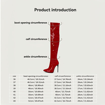 2025 Women's Pointed-Toe Patent Over-the-Knee-High Boots, Ultra High Heel Design, Sexy and Fashionable. Side Zipper for Easy On/Off Wear with Thin Lining Inside to Provide Personality Warmer Comfort; Eye-Catching at Parties o