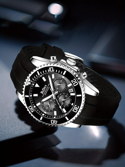 Men'S Sports Watch - Lightweight Silicone Strap with 6-Hand Chronograph, Analog Quarts Movement, 30M Water Resistant, Stopwatch, Calendar, Zinc Alloy Case, Electronic Drive, Non-Rechargeable Button Battery, Perfect for Casual