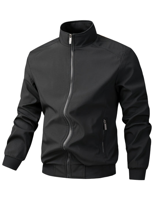 Տղամարդու առօրյա արքայական կապույտ բոմբեր բաճկոն՝ լիքը կայծակաճարմանդով, ազատ չափսերով, պոլիեսթերային, կանգնած օձիքով, երկար թևքերով, թեթև և դիմացկուն՝ գարնան և աշնան համար, առօրյա վերնազգեստ | երիզավոր թևքեր | դիմացկուն վերնազգեստ