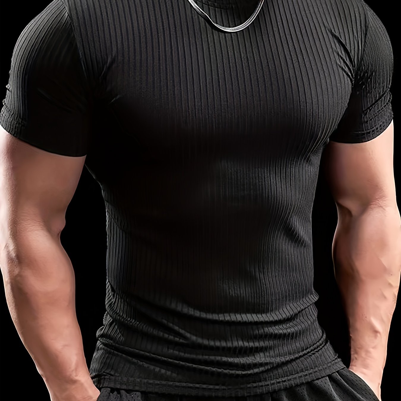Men's Stretch Fit Short Sleeve T-Shirt - Breathable, Comfortable Polyester Blend, Solid Blue, Crew Neck, Casual  Sporty Style for Spring/Summer