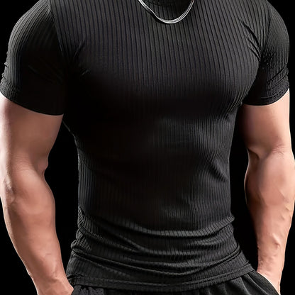 Men's Stretch Fit Short Sleeve T-Shirt - Breathable, Comfortable Polyester Blend, Solid Blue, Crew Neck, Casual  Sporty Style for Spring/Summer