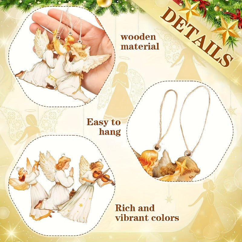 12pcs/24pcs Victorian Style Angel Ornaments - Serene White Angels with Golden Bells and Ribbons, Perfect for Home, Window, Fireplace, and Party Decorations, Festive Spring and Country Style, Ideal Celebration and Party Gift,
