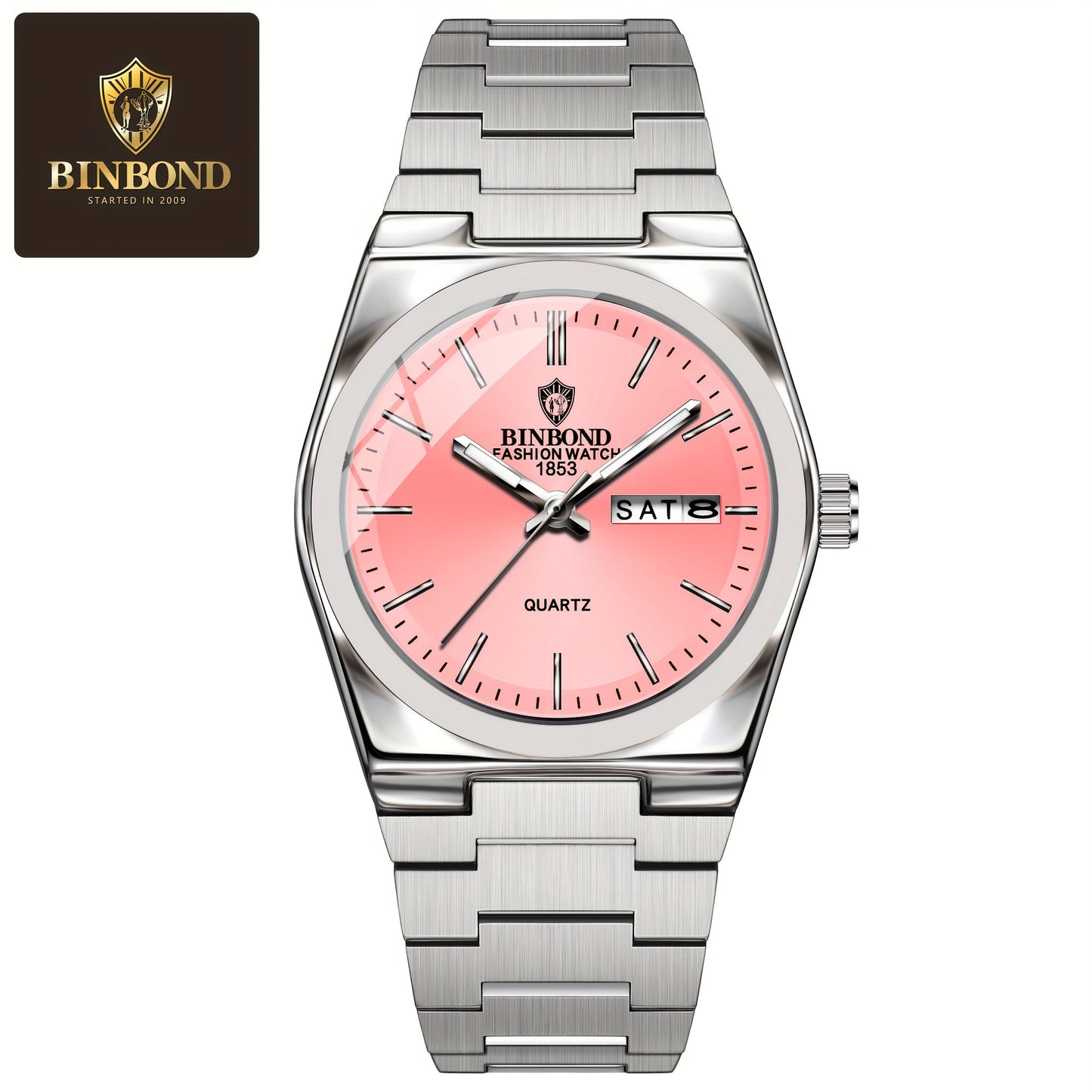 BINBOND Women'S Quartz Watch - Elegant Business & Leisure Timepiece, Stainless Steel Band, Round Zinc Alloy Case, IP67 Rating, Stopwatch Feature, Electronic Drive, Pointer Display, Durable Design for Weeks & Days, Business Ti