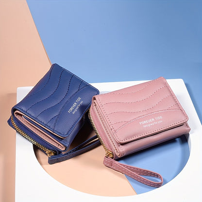 2024 New Women'S Short Wallet, Korean Style Zippered Coin Purse, Simple Design, Tri-Fold Multifunctional Faux Leather Card Holder.