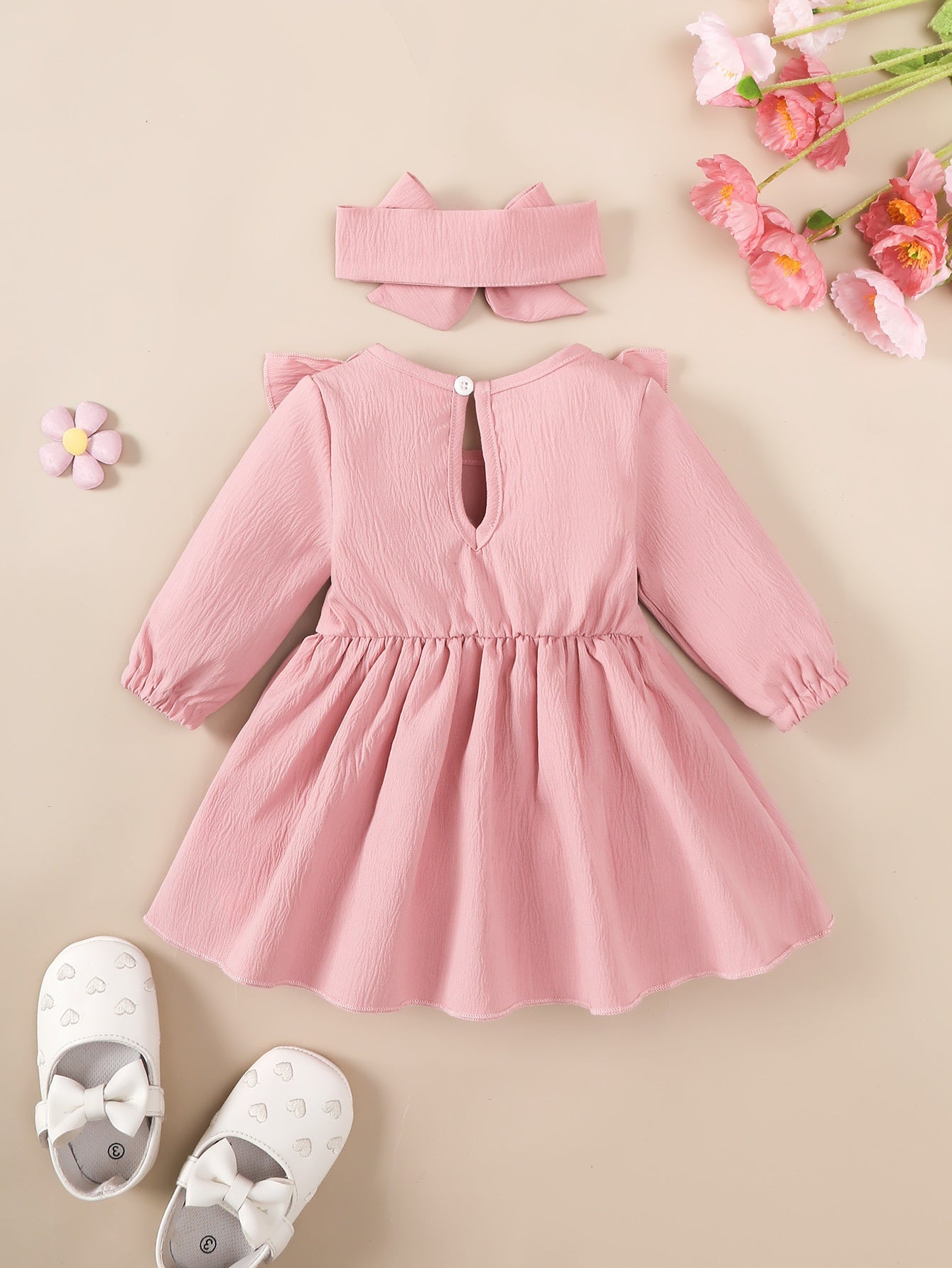 1-18 ամսական աղջիկների կարմիր զգեստ | Սուրբ Ծնունդ, Նոր Տարի, Տոնական և տոնական զգեստ գլխակապով, արքայադստեր ոճով, աշուն-ձմեռ հավաքածու, կլոր վզնոցով, երկար թևքերով, մինչև ծնկները, լայնացված եզրով