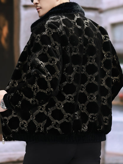 Տղամարդու ձմեռային արհեստական ​​մորթուց բաճկոն | Սև և ոսկեգույն հակադիր դիզայն | Ակնոցավոր օձիք | Կայծակաճարմանդով փակվող | Պոլիեսթերային աստառ | Նորաձև և ֆունկցիոնալ՝ պաշտոնական առիթների համար, ձմեռային վերնազգեստ | Հակադիր գույների բաճկոն | Ակնոցավոր օձիք