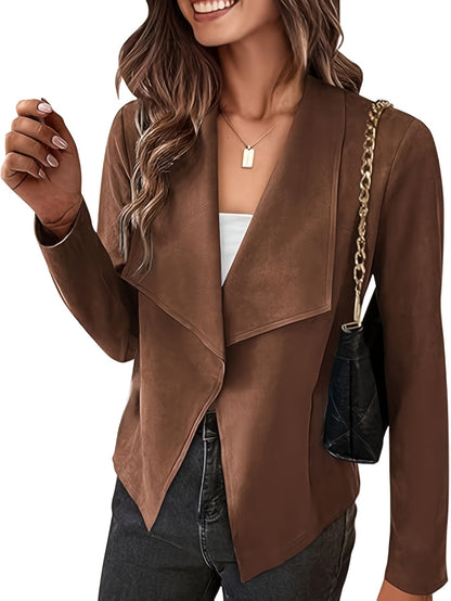 Մեծ չափսի, ձիթապտղի կանաչ արհեստական ​​մորթուց պատրաստված բլեյզեր՝ ձգվող պոլիեսթերից պատրաստված առօրյա բաճկոն՝ ոսկեգույն շղթայով ուսի պայուսակով, լվացքի մեքենայով լվացվող աշնանային/ձմեռային վերնազգեստ կանանց համար