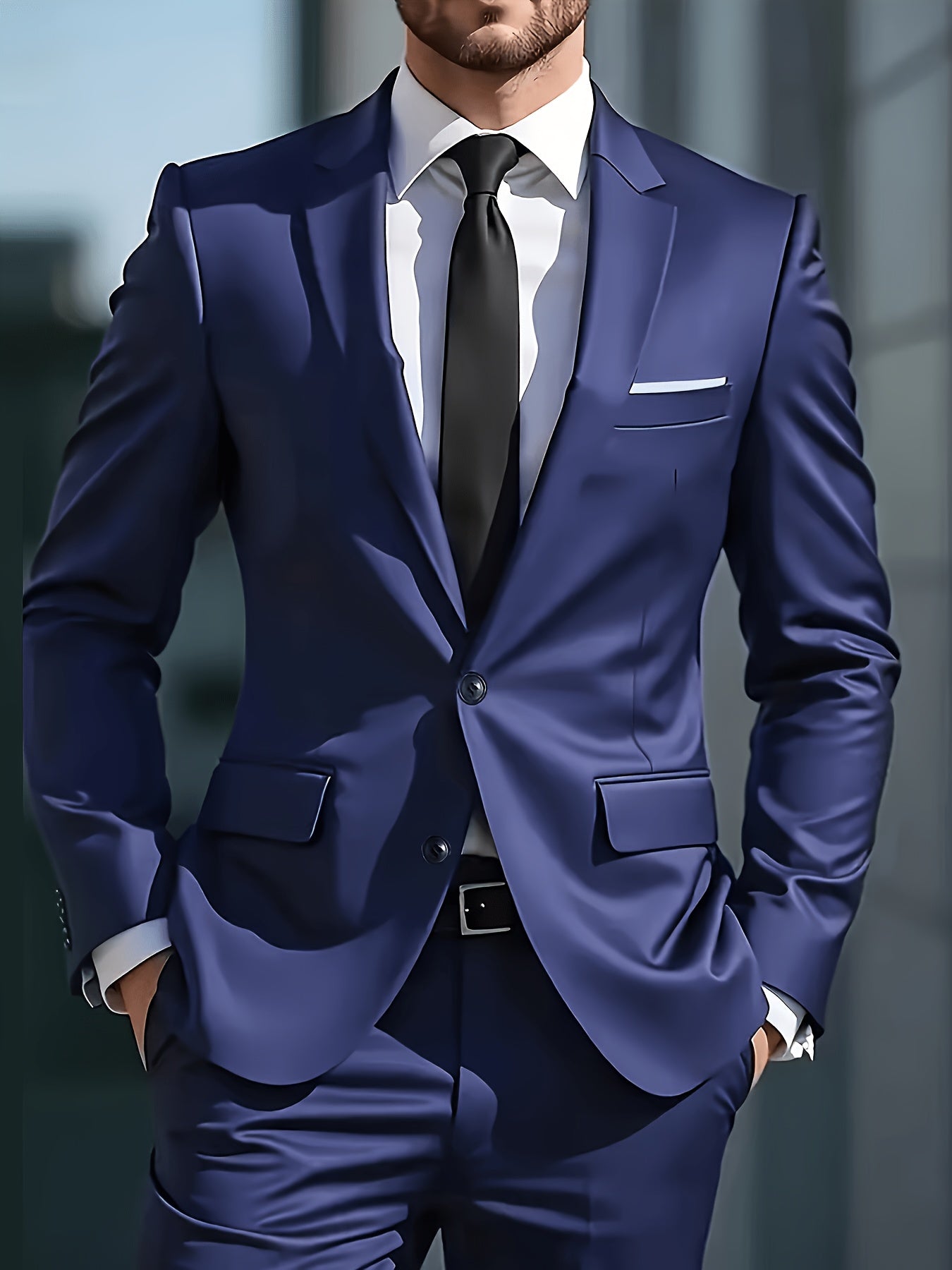 Men's Skinny Fit 2-Piece Suit Set with Blazer & Trousers
