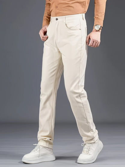Men's Solid Color Mid Waist Regular Fit Cotton Dress Pants with Zipper Fly – Non-Stretch Woven Fabric – Basics Style for Mature Occasions – Fall/Winter Collection