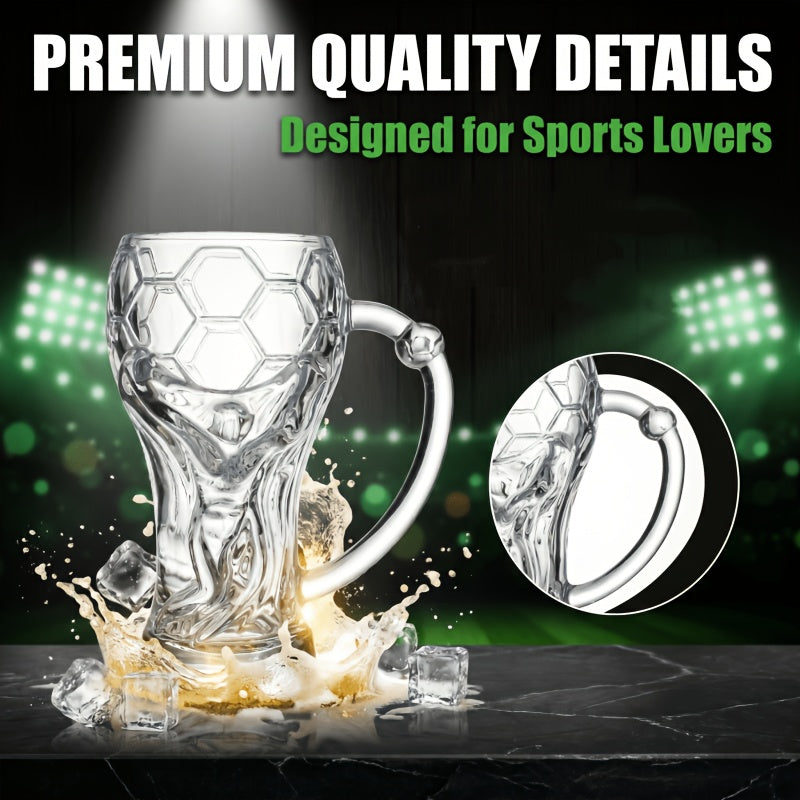 Large Capacity Football-Themed Glass Beer Cup with Plaid Design