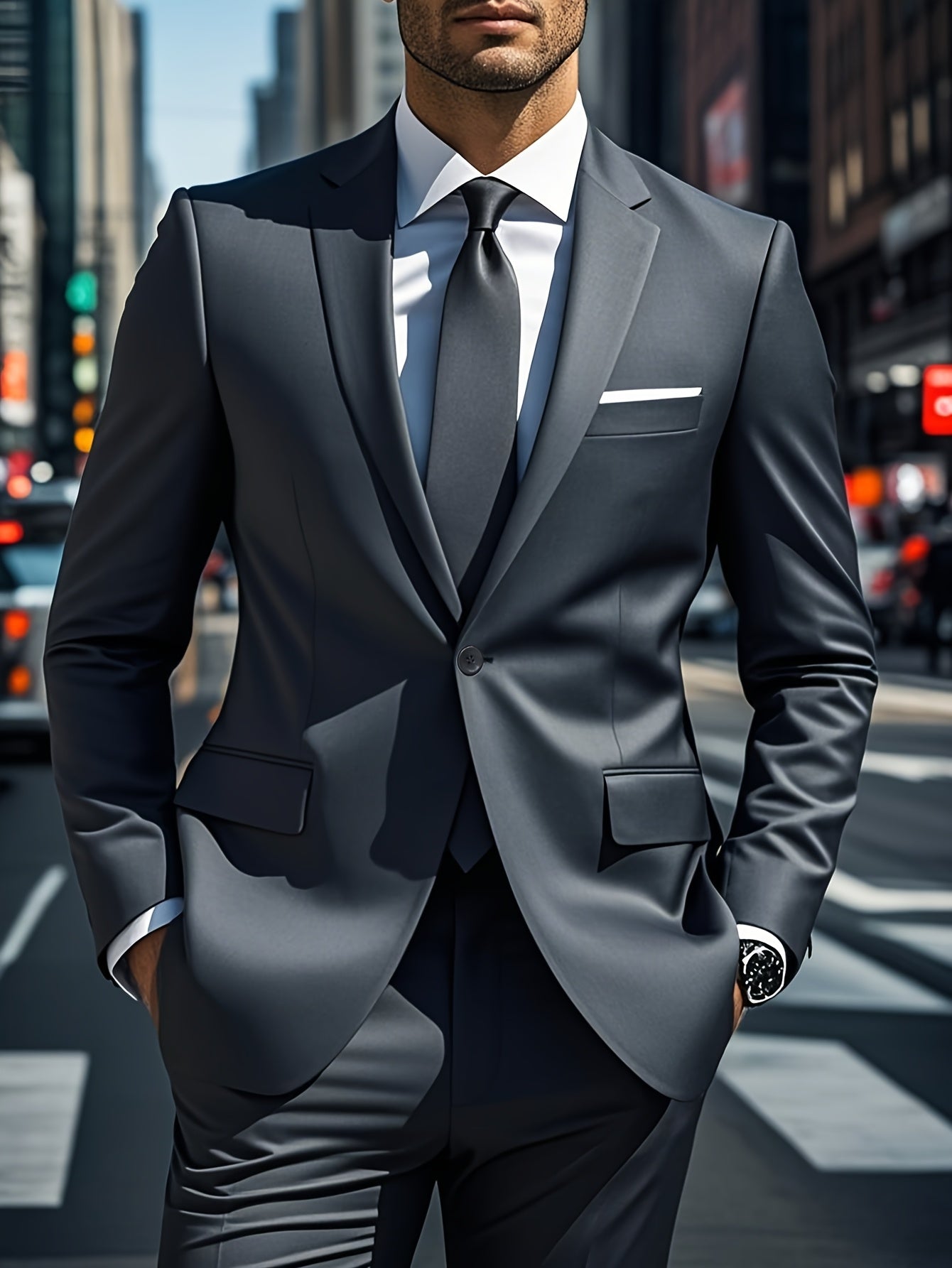 Men's Casual Business Suit 2-Piece Set with Lapel Collar