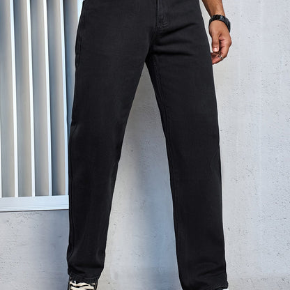 Men's Casual Regular Fit Jeans, Men's Versatile Classic Design Denim Pants For All Seasons