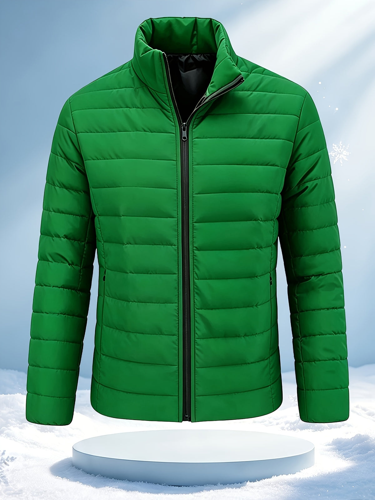Men's Winter Warm Windproof Jacket with Stand Collar and Zippered Pock