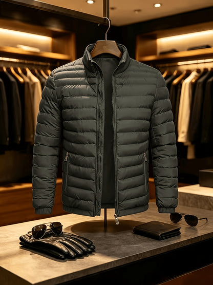 Men's Lightweight Quilted Zip-Up Jacket with Stand Collar