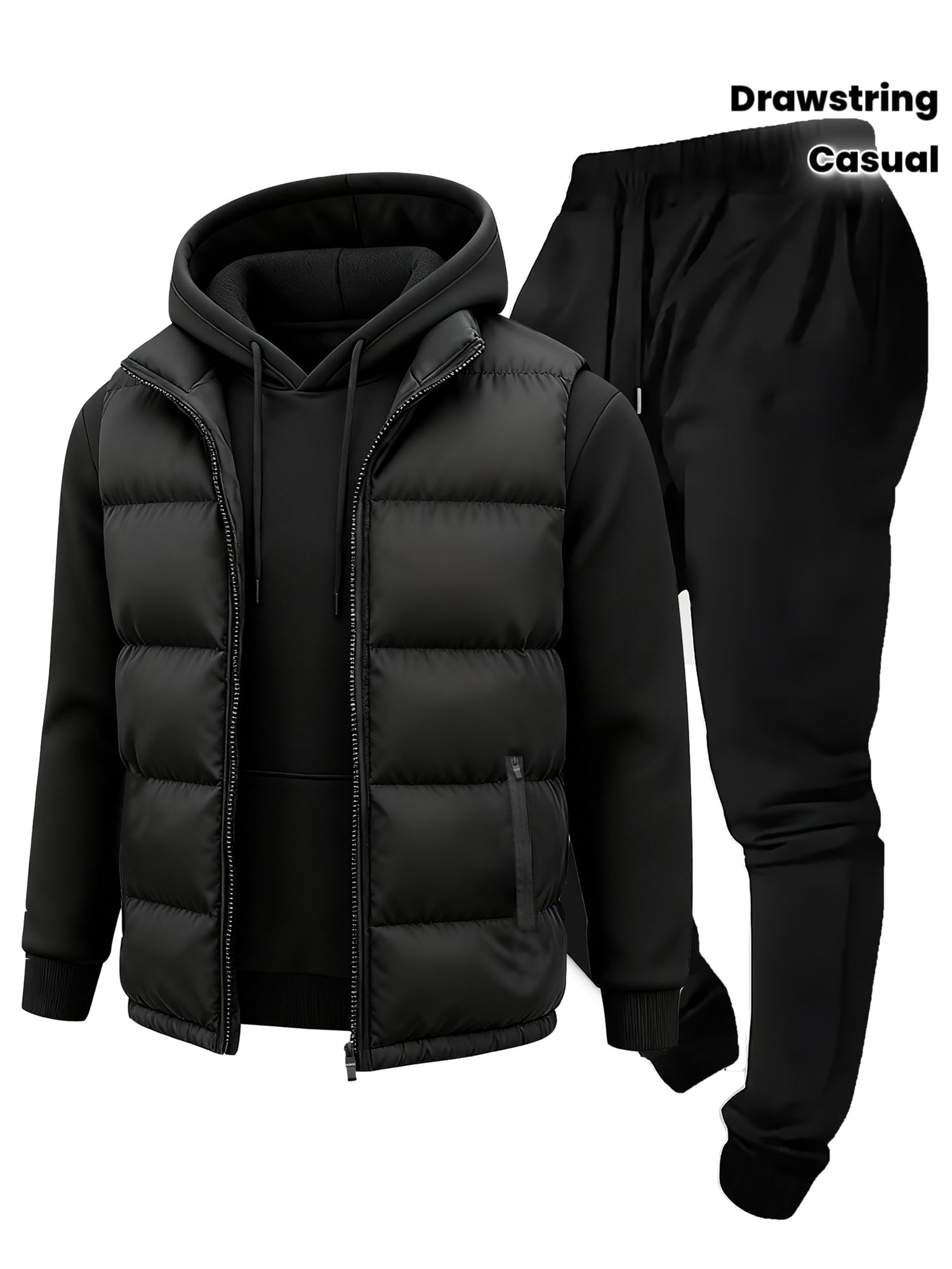 3pcs Vest Casual Set for Men Men's Casual Cartoon Drawstring Pocket Hoodie and Sports Drawstring Trousers Matching Set - ayq