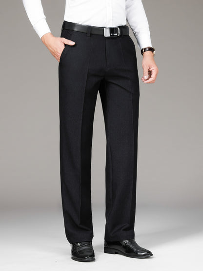 Men's Solid Color Business Style Dress Pants, Lightweight Comfy Casual Trousers for Office Wear