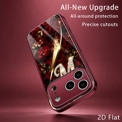 Luxury Rose Gold Rhinestone 'M' Glass Phone Case for iPhone