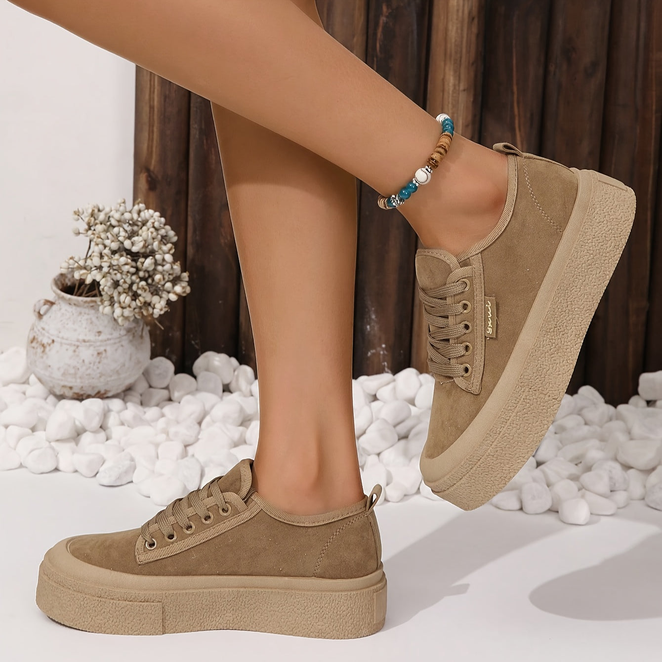 1 Pair Women's Fashion Sneakers - Solid Color Low Top Lace-Up Casual Shoes with Round Toe, Comfortable Fabric Upper & Inner, Durable PVC Sole, All-Season Sports Style