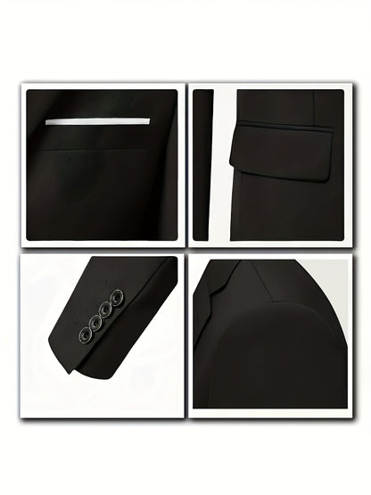 Men's 3-Piece Polyester Suit Set with Vest & Pocket Square