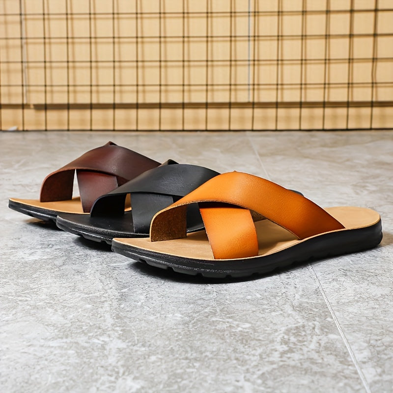 Men's Embroidered Slip-On Slides, Casual Non-Slip Beach Shoes
