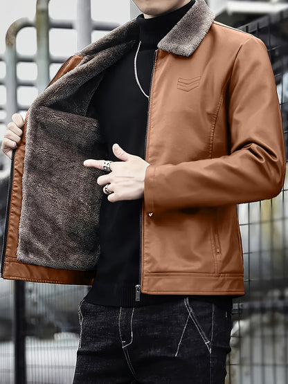 Siji Dou OBM տղամարդու վերարկու, նոր աշնանային/ձմեռային բրդյա ծածկույթով բաճկոն՝ արհեստական ​​մորթուց օձիքով, նորաձև առօրյա բաճկոն տղամարդկանց համար