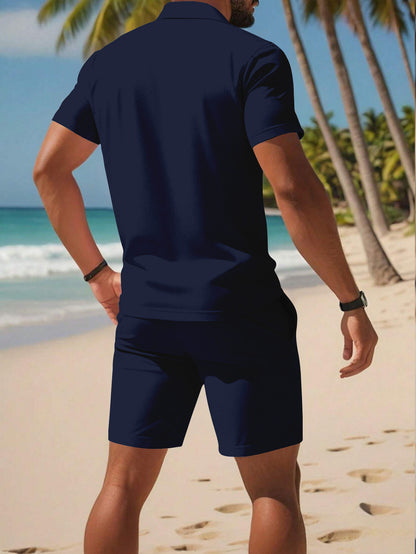 Men's Summer Polo Shirt & Shorts Set Lightweight Quick-Dry