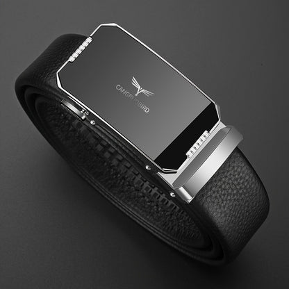 1pc Men'S Adjustable Automatic Buckle Belt - Sleek Black Faux Leather, Alloy Buckle, Stylish for Business & Casual Attire