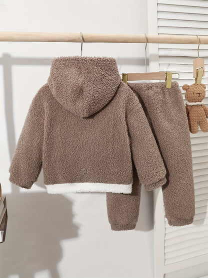 Boys' Fashion Plus Velvet Thickened Double-sided Velvet Warm Embroidered Cute Suit, Perfect for Outdoor