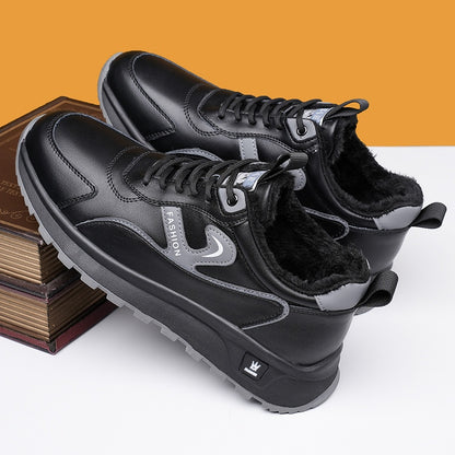 Men's Winter Non-Slip Sneakers - All-Season Traction Shoes with Thick Cushioned Rubber Sole, Slip-Resistant Grip, PU Upper & EVA Insole - Low-Top Sneakers for Hiking, Gym, Everyday - White & Gray Accents - Ideal Cold Weather