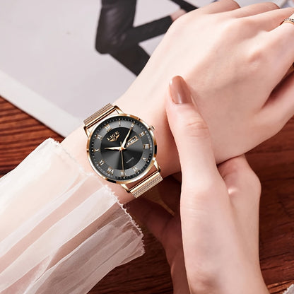 LIGE Women's Elegant Stainless Steel Quartz Watch with Date
