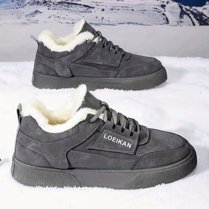 Low-top Versatile Men's Plush-lined Warm Sneakers, Comfortable and Trendy Thick-soled Outdoor Running Casual Skate Shoes