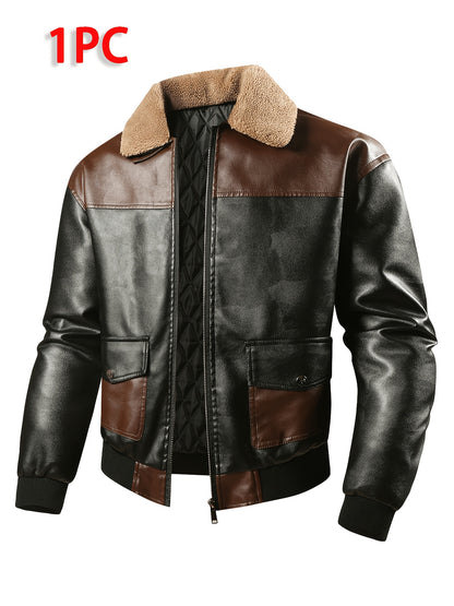 Men's Windproof PU Bomber Jacket, Vintage Style for Autumn/Winter