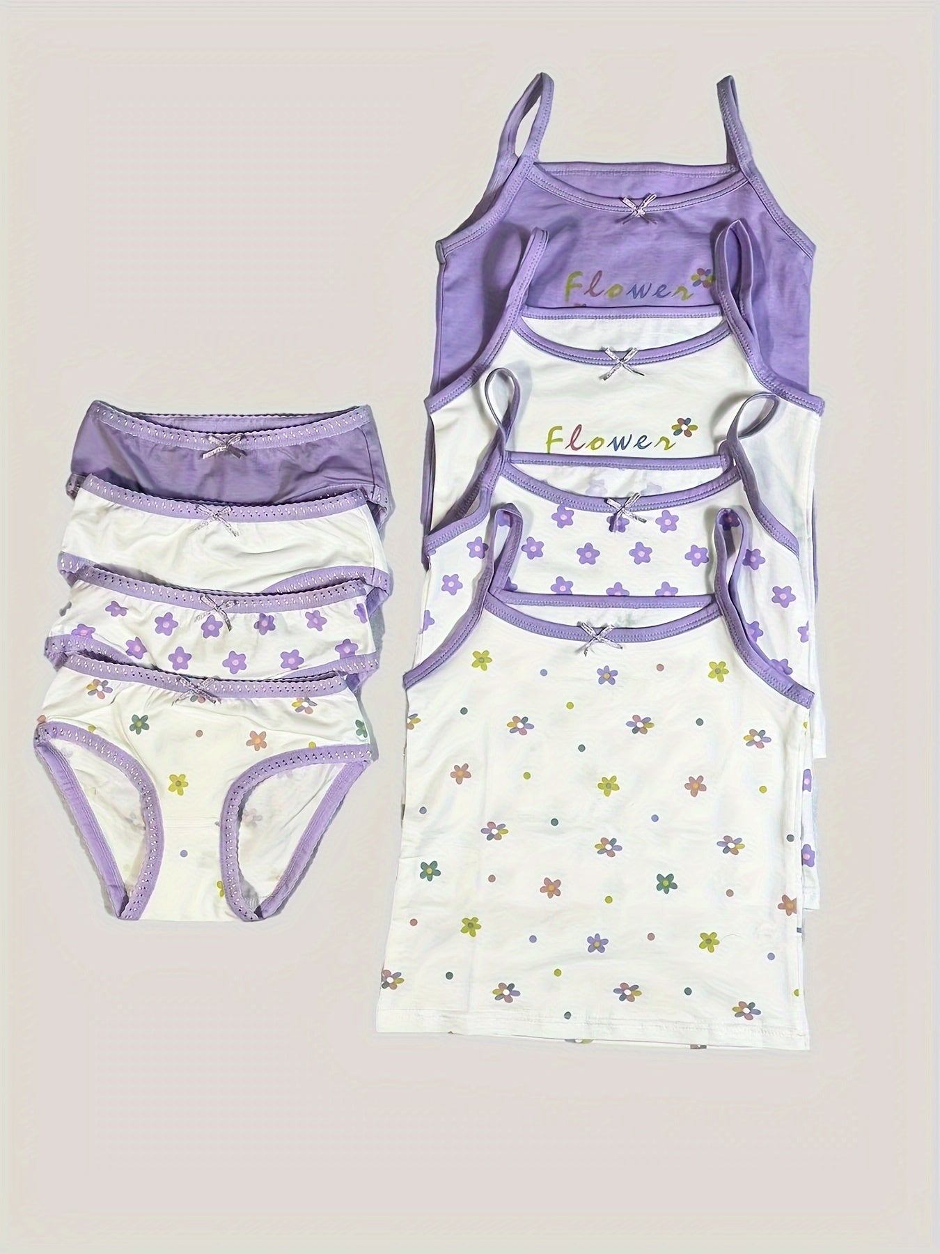 Girls' Cotton Playful Suspender Underwear Set with Bow Detail