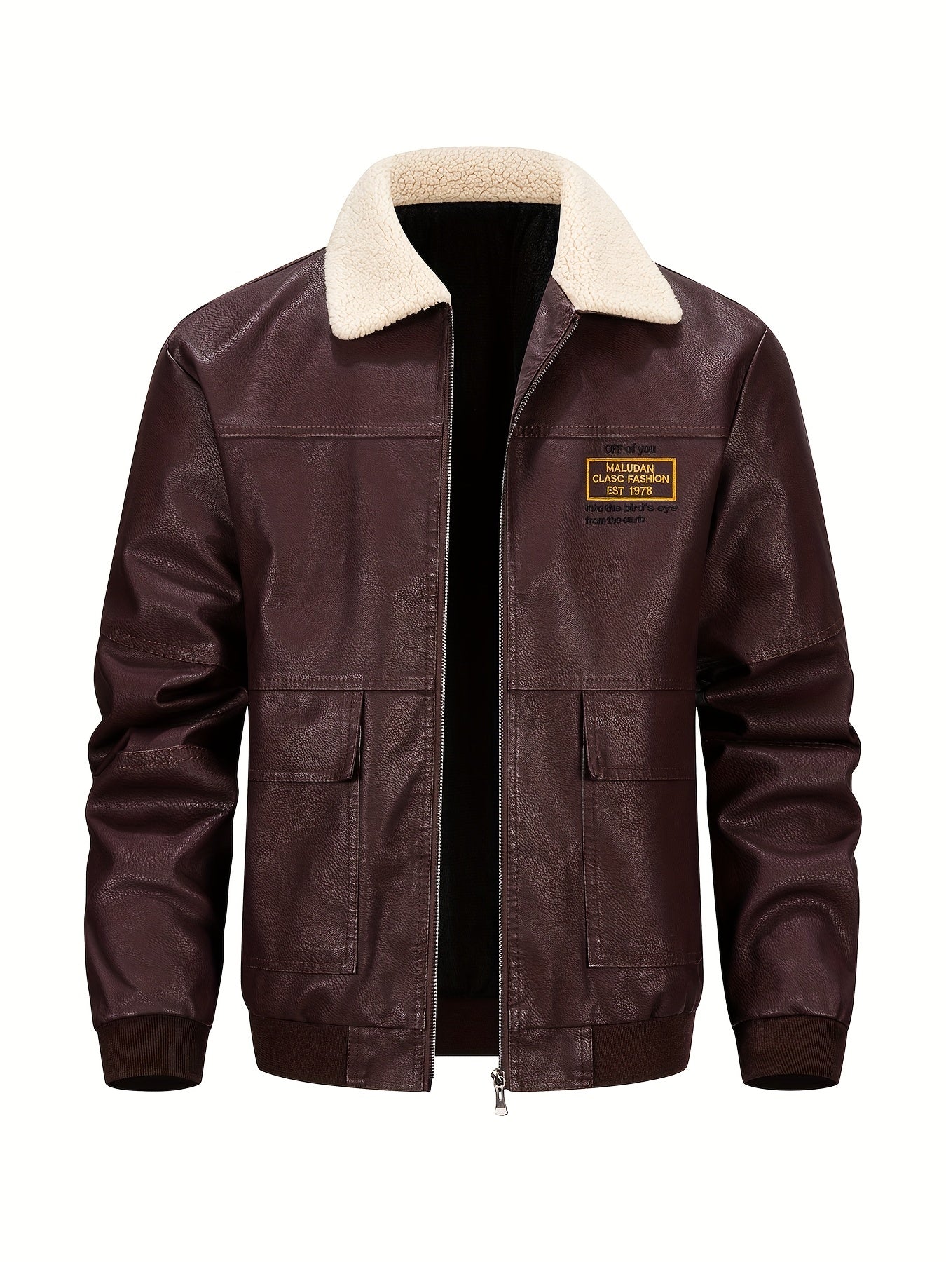 Men's Heavy-Duty Jacket - Thick Collar & Zippered Pockets, Brown/, Motorcycle-Ready Workwear Coat for Construction, Commuting - Non-Stretch Exterior & Polyester Lining - Autumn/Winter Outerwear, Casual Workwear, Embroidered D