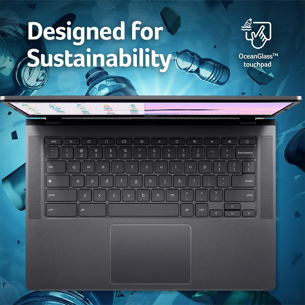 Acer Chromebook plus 514 Laptop with Google AI – 14" Full HD 1920 X 1080 IPS Touch Display | Intel Core I3-N305 | 8GB LPDDR5 | 128GB SSD | Wi-Fi 6E | FHD Camera | Chrome OS | CB514-4HT-375Z