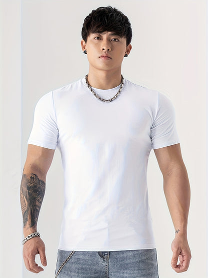 Men's Summer Athletic T-Shirt - Moisture-Wicking Stretch Fabric Slim Fit Round Neck Short Sleeve Tee for Gym, Running, Training - Solid Color Black, Gym Apparel   Machine Washable Top, Gym Shirts