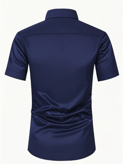 Men's Stretch Solid Color Short Sleeve Shirt for Summer