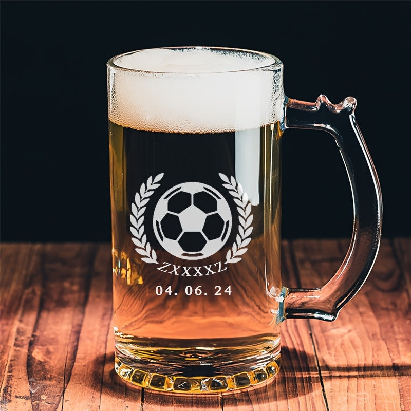 Extra Large Glass Beer Mug with Football Design and Handle