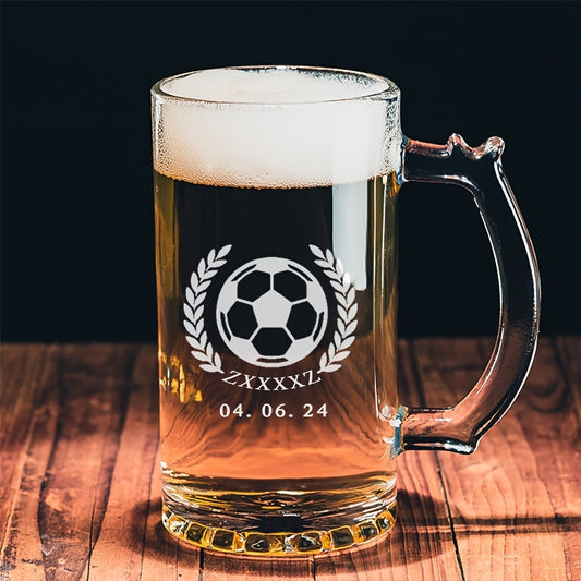 Extra Large Glass Beer Mug with Football Design and Handle