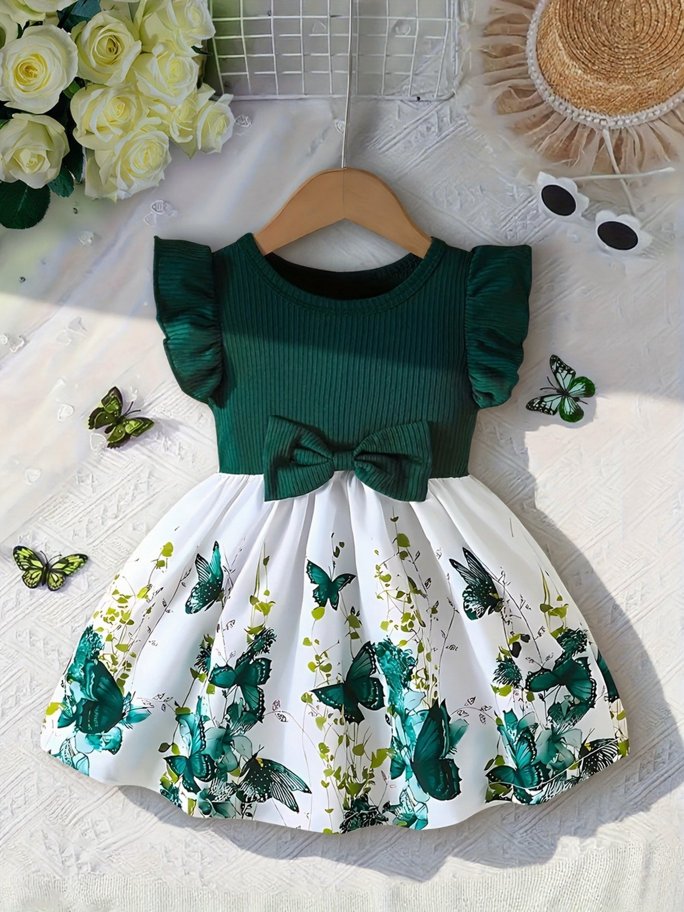 Baby Girls' Spring Summer Puff Sleeve Butterfly Dress