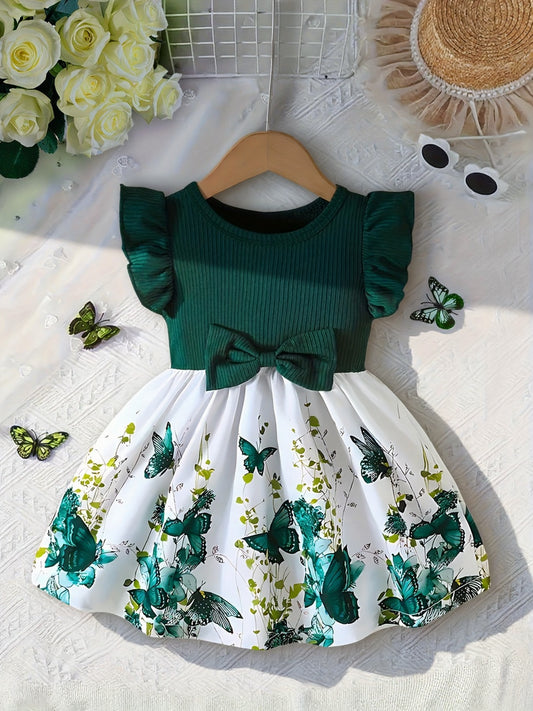 Baby Girls' Spring Summer Puff Sleeve Butterfly Dress - ayq