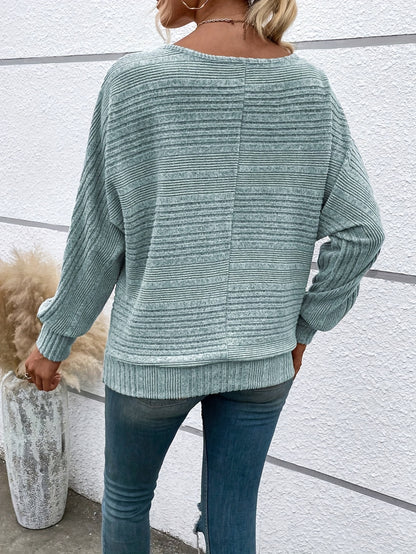 1 հատ Women'S Casual Crew Neck Knit T-shirt - պոլիեսթեր պինդ գույնի երկարաթև վերնաշապիկ գարնան/աշունի համար