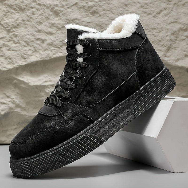 Men'S Winter Snow Boots - High-Top Faux with Plush Lining, Warm & Durable PVC Sole, Lace-Up Design for Outdoor Hiking, Casual Streetwear - Black, Winter Hiking Boots, Hiking Footwear, Stylish Winter Footwear, Fabric Lined Int